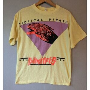 Vtg Tropical Pirate Dimitris Eel Graphic T Shirt XL Yellow Single Stitch USA '87